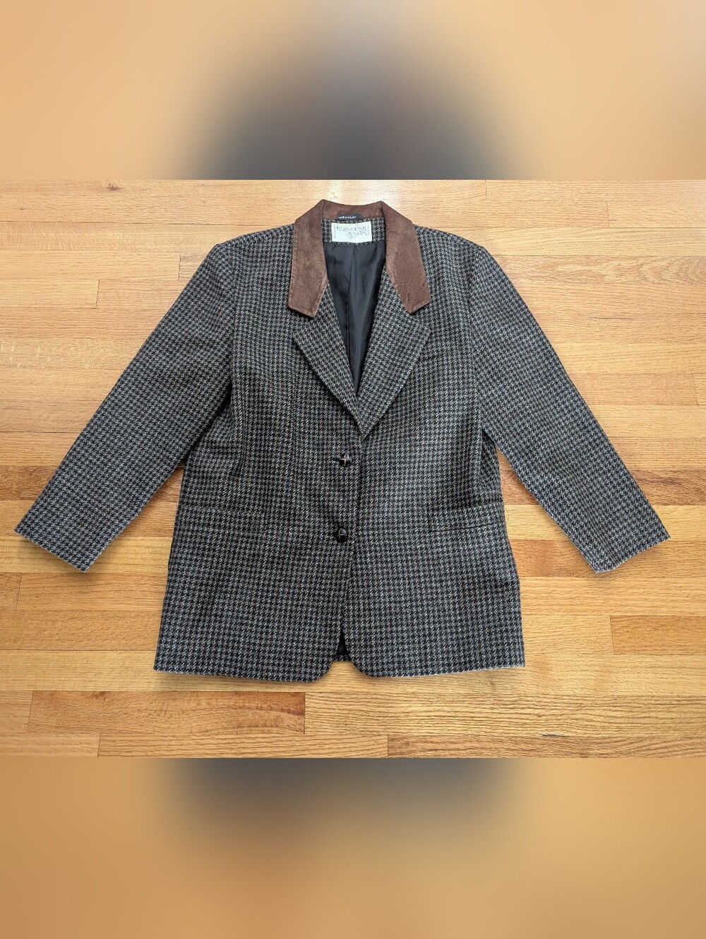Vintage herringbone wool blazer jacket women size 1l/12 Made In Poland *read*